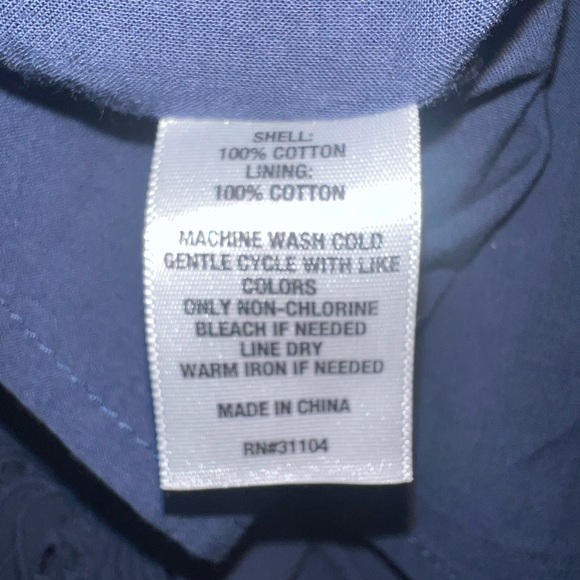 Biltmore Eyelet Tiered V-Neck Cotton Dress Knee-Length Navy Blue XL - Picture 9 of 9